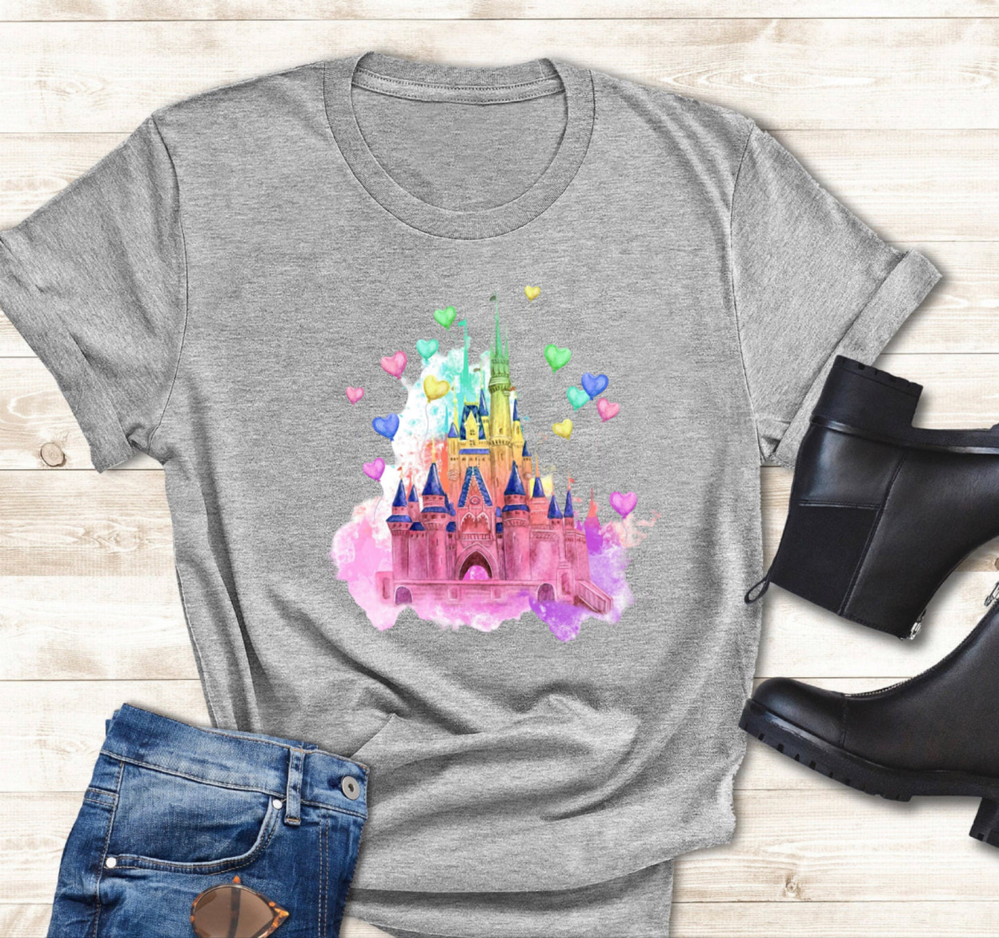 * Disney: GRAPHIC "Disney Water Color Castle" Unisex Adult Tee and Crewneck Sweatshirt