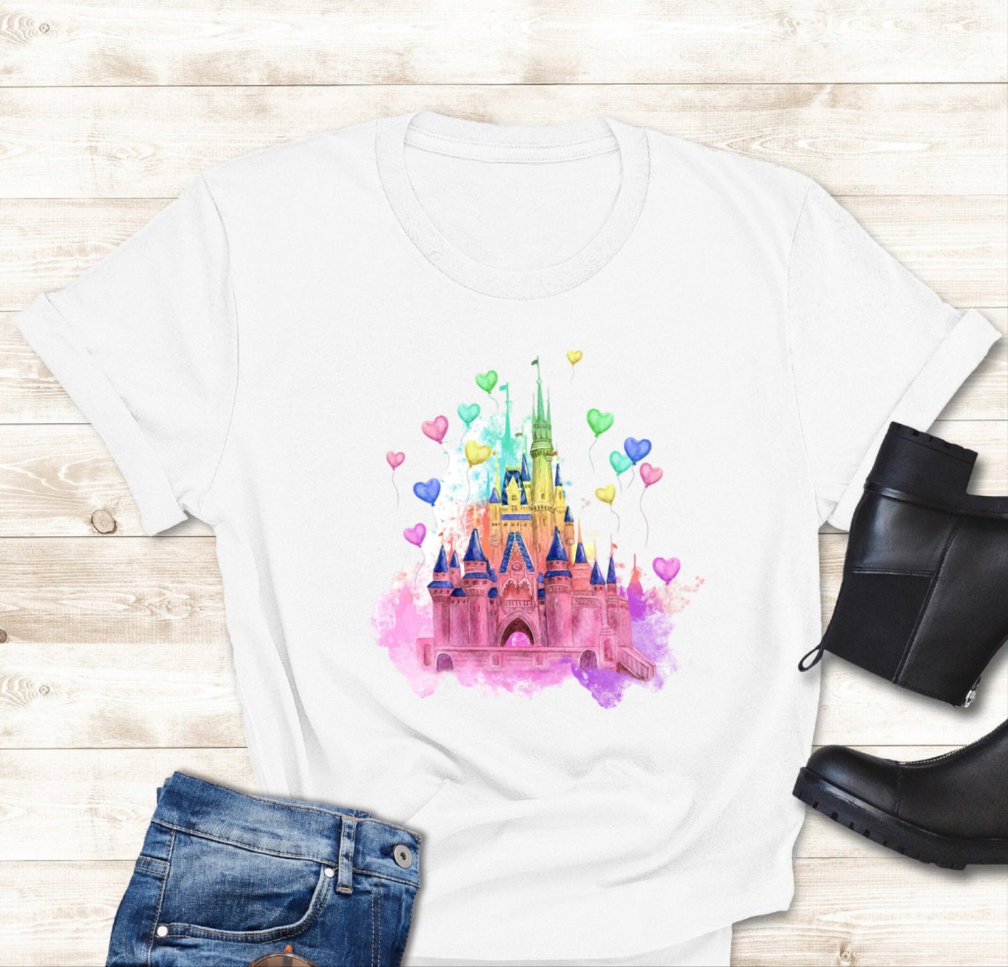 * Disney: GRAPHIC "Disney Water Color Castle" Unisex Adult Tee and Crewneck Sweatshirt