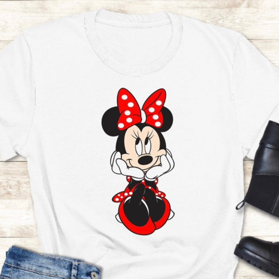 * DISNEY: Graphic "Minnie Red Bow" Unisex Adult Tee, Crewneck Sweatshirt and Hoodie
