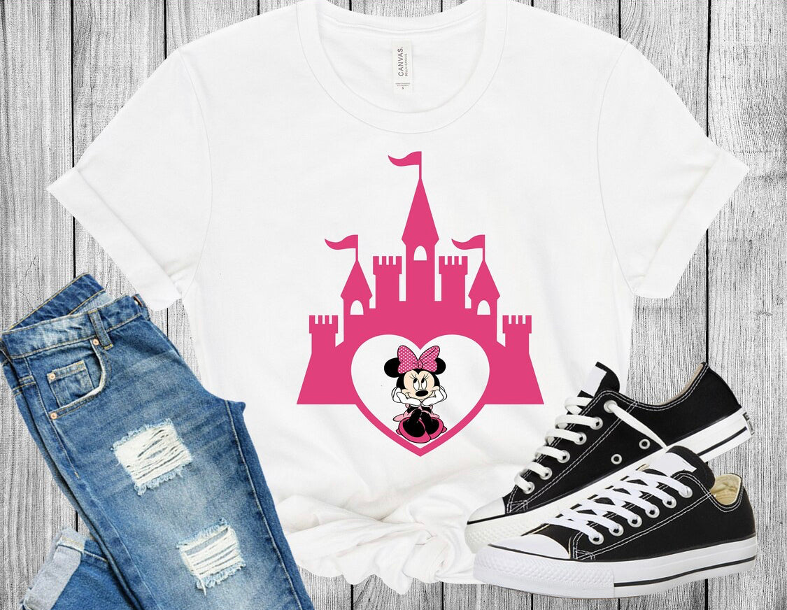 * DISNEY: Graphic "Minnie Pink Disney Castle" Unisex Adult Tee, Crewneck Sweatshirt and Hoodie