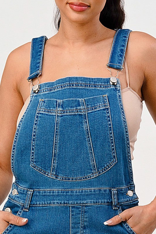 JEANS: STRETCH DISTRESSED EXTRA FLARED LEG DENIM OVERALLS