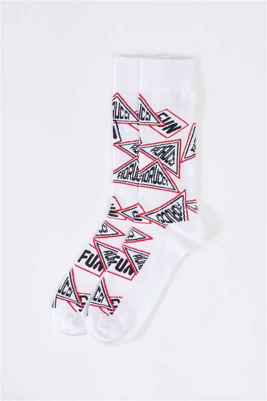 SOCKS: Over The Calf Printed Logo Detail Socks