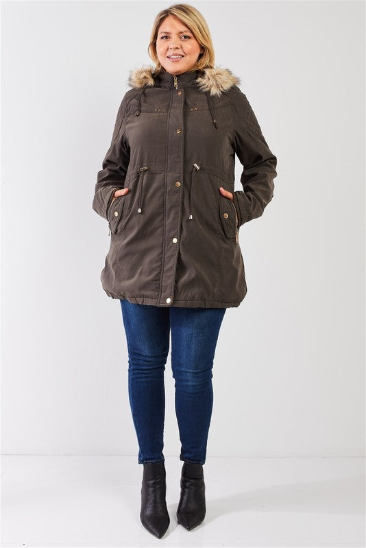 JACKET: Vegan Fur Cotton Twill Parka Jacket