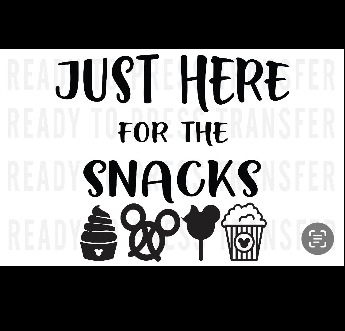 * DISNEY: Graphic "Just Here For The Snacks" Unisex Youth Tee and Crewneck Sweatshirt