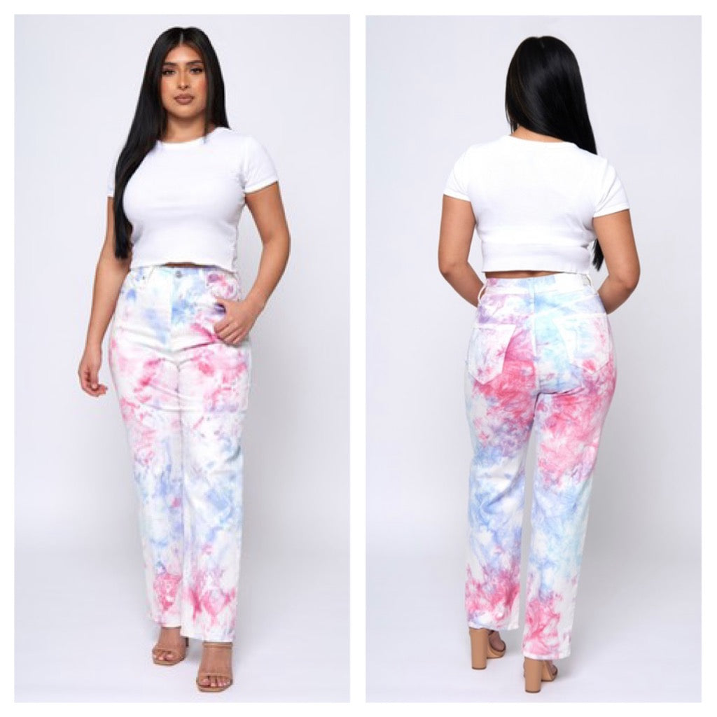 JEANS: Pink & Purple Tie Dye Straight Leg Pants