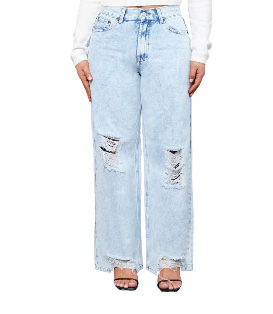 JEANS: Destroyed Denim Wide Leg Skater Jeans