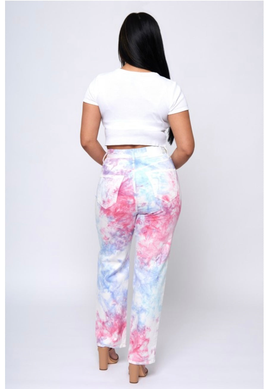 JEANS: Pink & Purple Tie Dye Straight Leg Pants