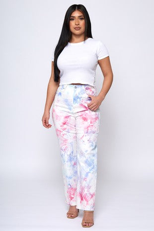 JEANS: Pink & Purple Tie Dye Straight Leg Pants
